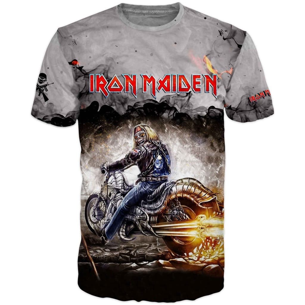 Camiseta Masculina Feminina 3D T Camisa Iron Donzela Impresso Camisas Casais Heavy Metal Crânio Topo Plus Size 6XL Gráfi