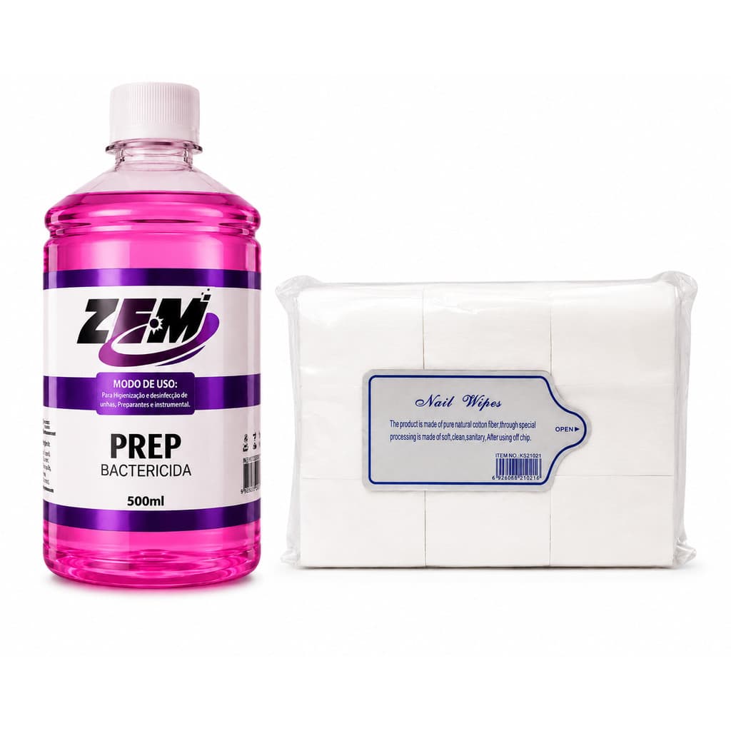 KIT Prep  ZEM – 500 ml Higienização de unha Acrygel + Algodão prensado c\1000