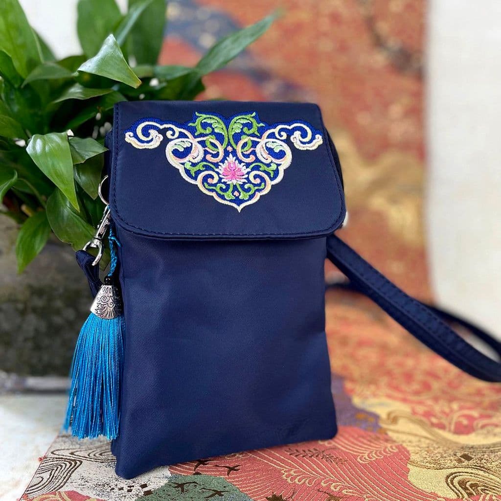 Bolsa de Telefone Artesanal Bordada Estilo Étnico Vintage para Mulheres, Mini Bolsa Transversal de Tendência Chinesa, Bo