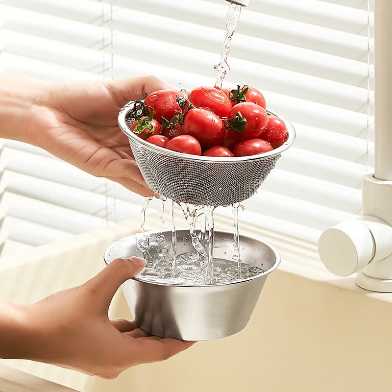 Cesto de drenagem mini em aço inoxidável 304, bandeja para lavar frutas, malha de filtro, cesto para lavar vegetais na c