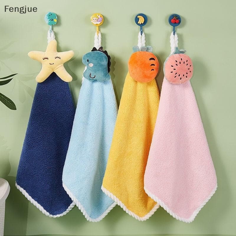 Fengjue Toalha De Mão Fofa Para Crianças Lenço Seco Absorvente Pano De Limpeza De Cozinha Lã Coral Com Laço Pendurado BR
