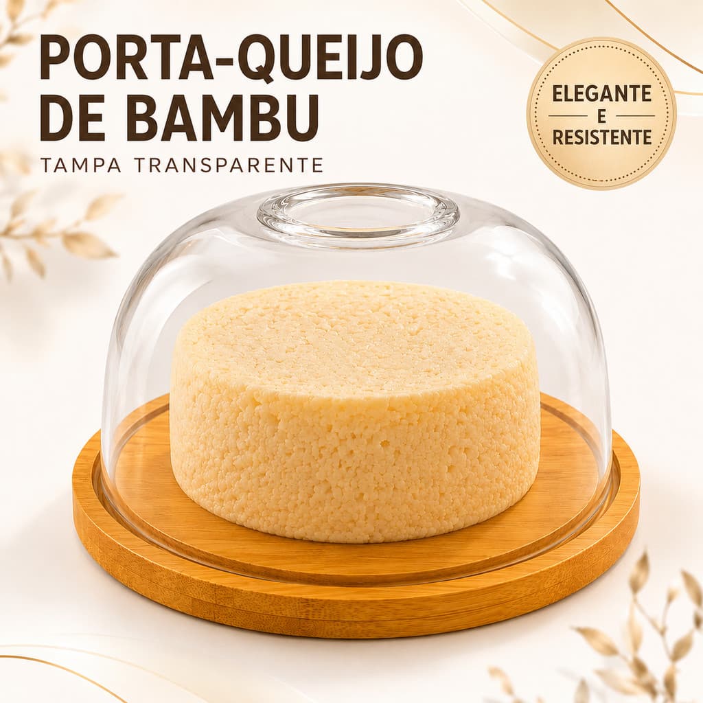 Porta Queijo de Bambu Queijeira com Tampa Acrílico Organização 18x8cm Proteção de Alimentos Multiuso