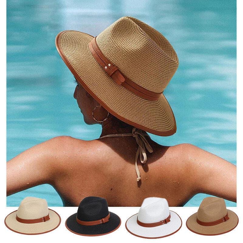 Cinto Britânico Envolto Borda Jazz Chapéu De Palha Feminino Verão Viagem Sol Férias Lazer Todos Os Jogos Praia