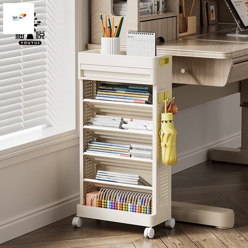 Rack De Armazenamento De Estante Móvel Montado No Chão-Carrinho De Livros Infantis Para Dormitório Lateral De Mesa