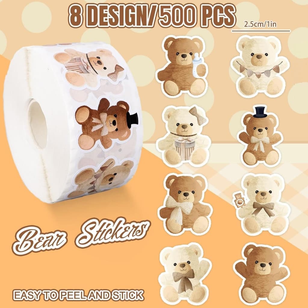 500 folhas/rolo de adesivos de urso de desenho animado, decorações de recompensa, caixas de presente, papel de etiqueta
