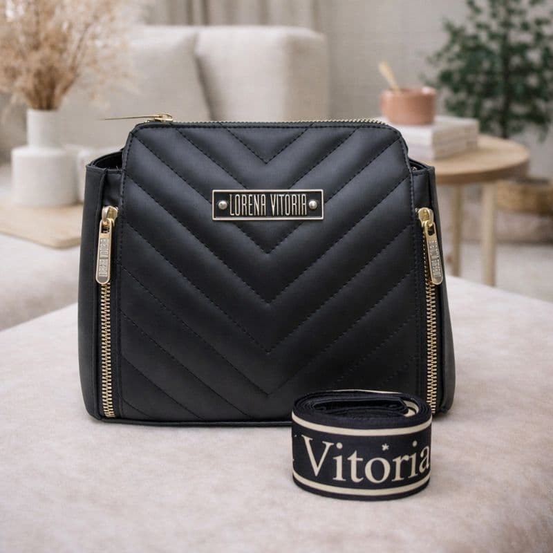 Bolsa Feminina Transversal 3 Zíper Bordada com Alça Ajustável Larga Moderna e Espaçosa