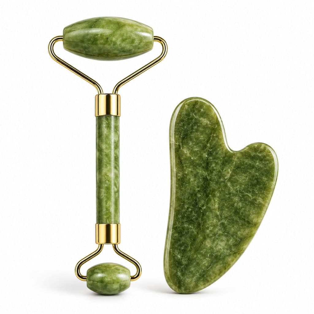 Rolo de Jade Roller e Pedra Gua Sha Massageador Facial Natural Lifting Facial Skincare Anti-Aging Rejuvenescimento