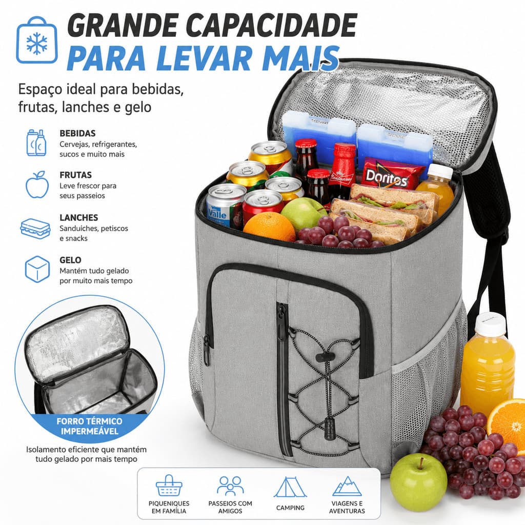 Mochila Térmica Premium 23L Cooler Impermeável Grande Capacidade Bolsa Térmica Praia Camping