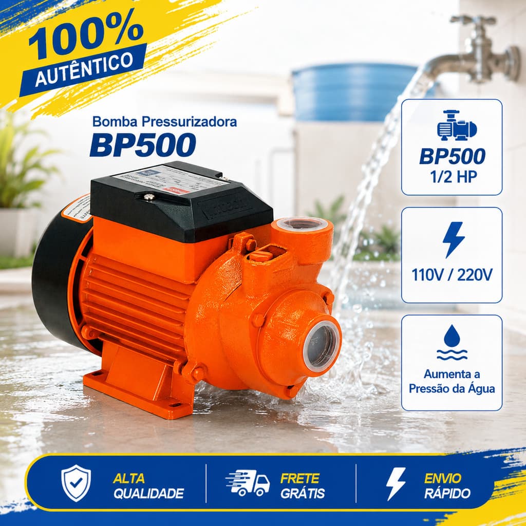 Bomba D'água Periférica 1/2 HP (0,5CV) BP500 Intech Machine 110V/220V Poço Cisterna