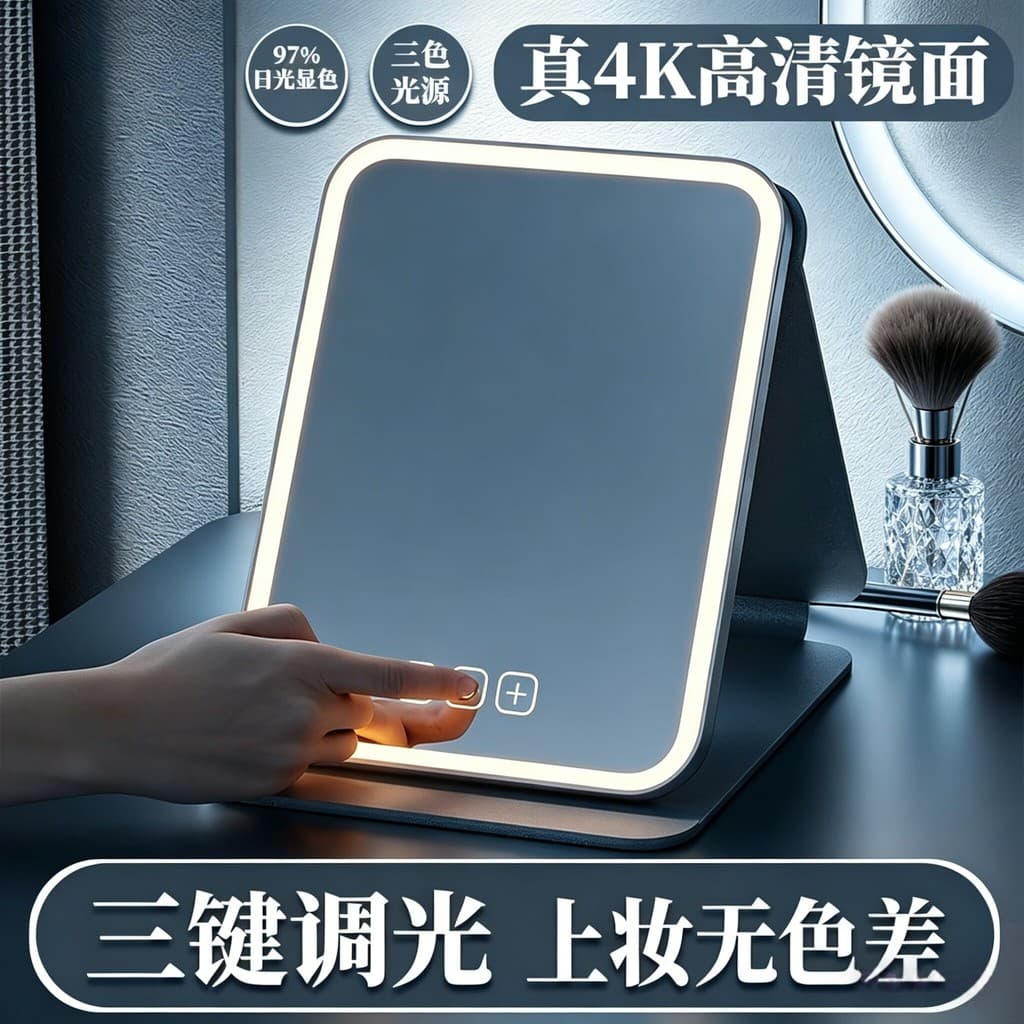 [Haitao] LED Espelho de maquiagem Espelho portátil Espelho de vestir dobrável com luz Mesa feminina Grande influenciador