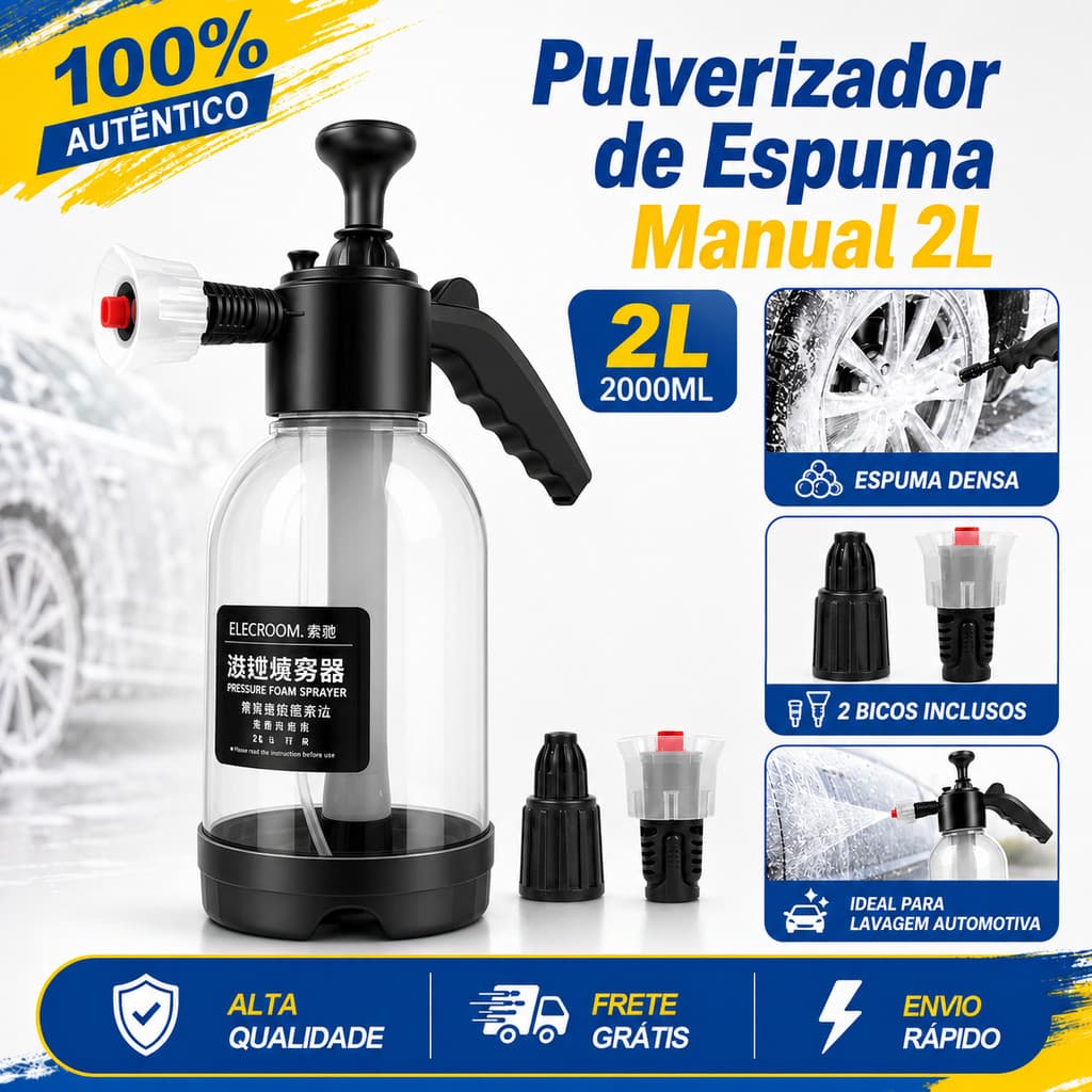 Snow Foam Pulverizador De Espuma 2 Litros Com 2 Bicos Para Lavagem De Carros , Portátil , Spray De Jardinagem