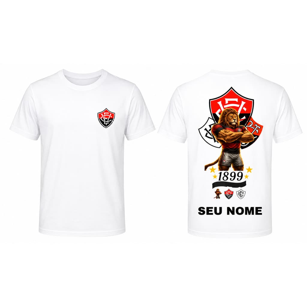 Camiseta Personalizada Com Seu Nome Do Esporte Clube Vitória Mascote Leão da Barra Colossal Envio Imediato by Mood Vest