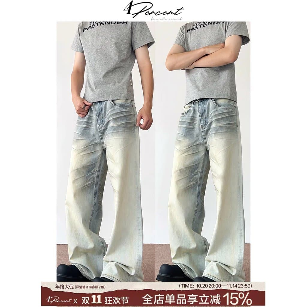 Estilo Hong Kong na moda masculina verão novo estilo 2025 carta única Jeans Hip Hop ins na moda High Street na moda rufi