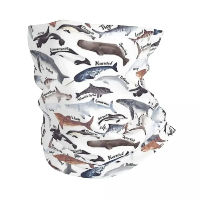 Tipos De Baleias , Tubarões E Golfinhos Aquarela Bandana Pescoço Gaiter Impresso Envoltório Cachecol Quente Máscara Faci