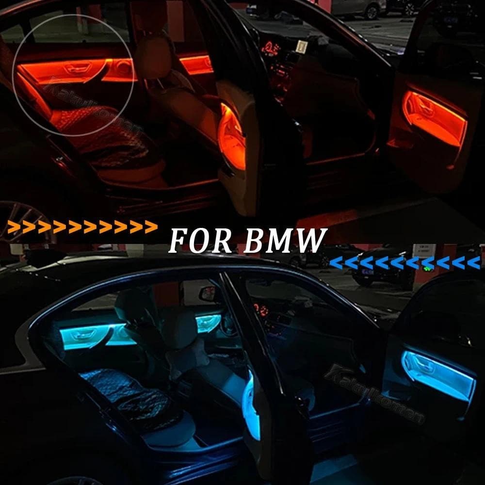 4 Portas Internas Luz Ambiente LED Luzes Decorativas Com Cores Azuis E Laranja Atmosféricas Para BMW Série 3 F30 12-18ac