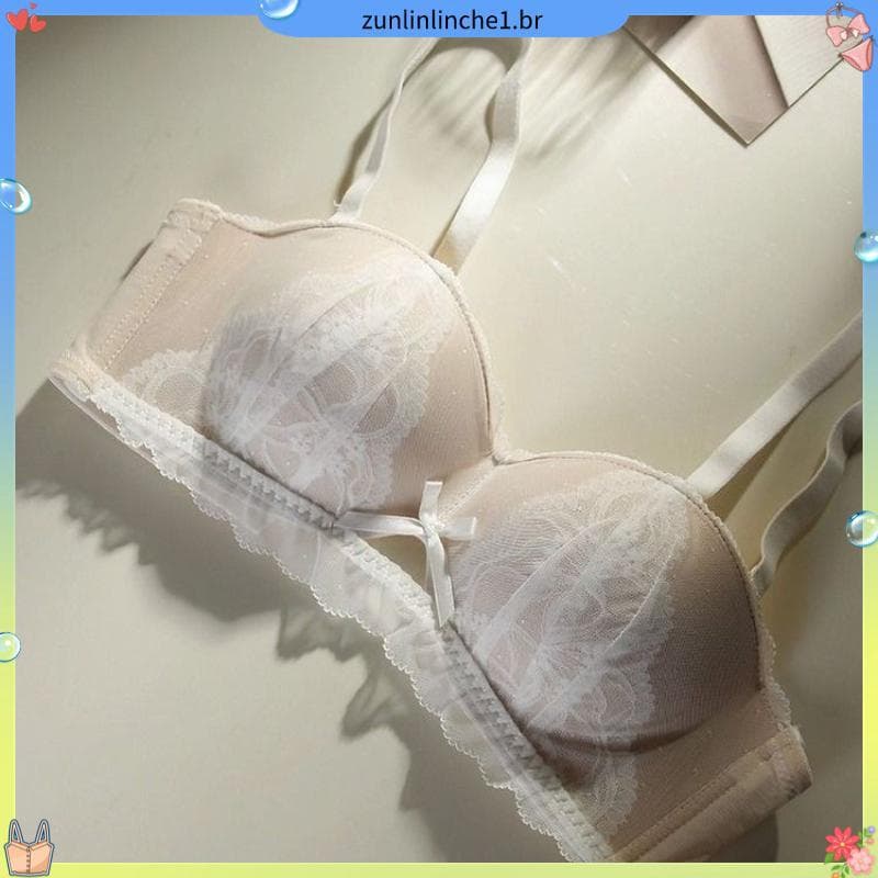 Doce renda roupa interior feminina seios pequenos reunindo sem anel de aço conjunto de sutiã puro desejo meia xícara sem