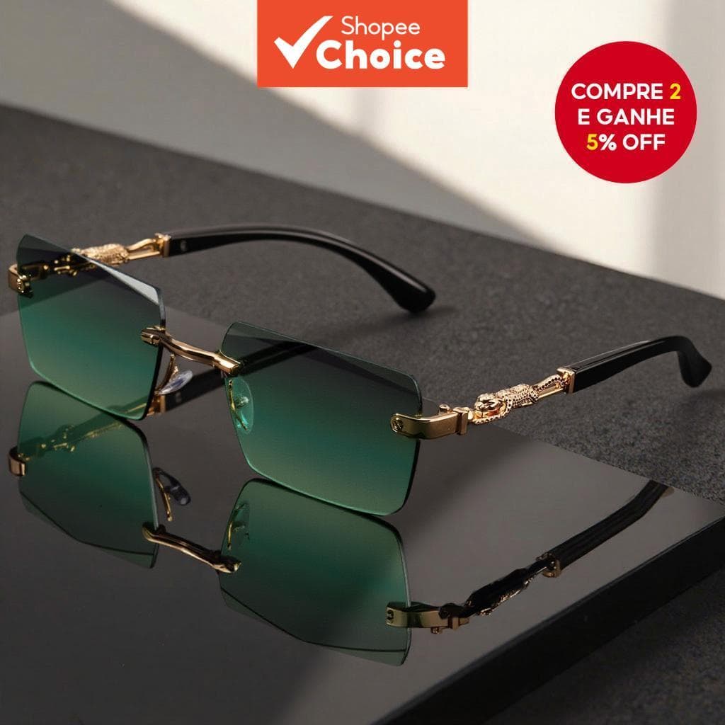 Óculos De Sol Sem Aro Moldura Masculino Feminino Luxo Ouro Leopardo Gradiente Verde Proteção Uv Para Dirigir Viagens Ao