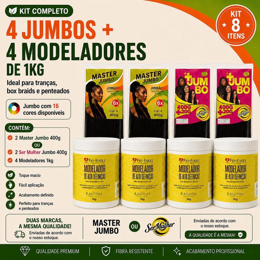 Kit 4 Jumbo 400g Para Tranças + 2/4 Pomada Modeladora 1kg Cabelo