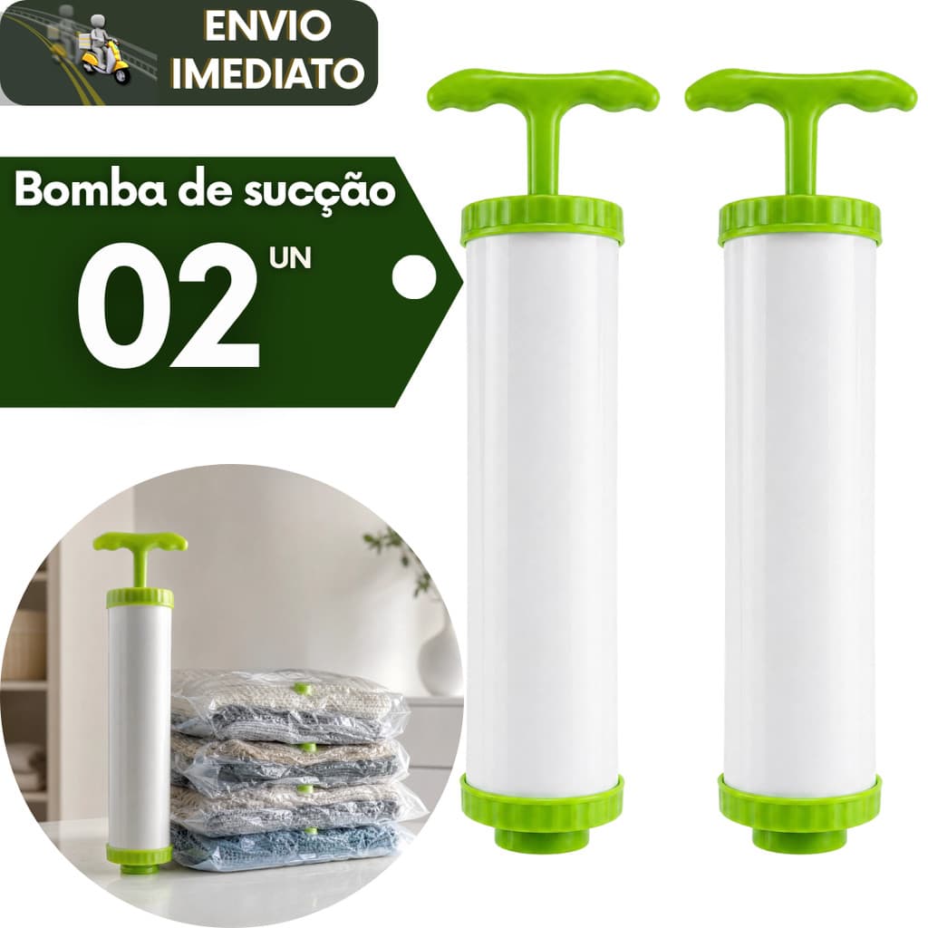 Kit 2 Bomba de Sucção Manual para Saco a Vácuo Extrator Tira Ar Organizador de Roupas Mala e Viagem