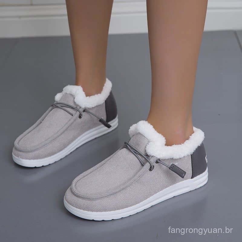 Calçado feminino de comércio exterior transfronteiriço, tamanho grande, novo estilo outono inverno, sola grossa, forro d