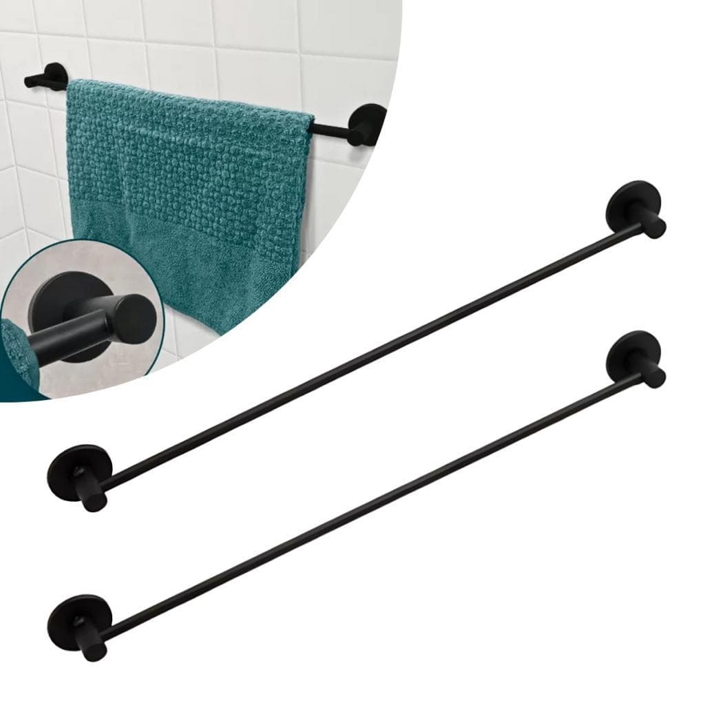 Kit 2x Porta Toalha Banho Veneza Toalheiro Reto Aço Inox Preto Fosco