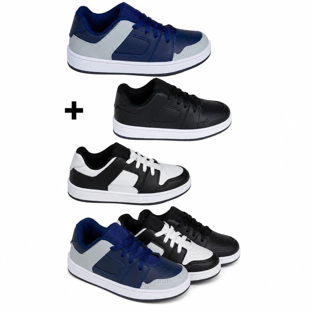 Kit 3 Pares Tênis Infantil Menino Escolar Casual Confortável Confort Cano Baixo Dia a Dia Skate Oferta