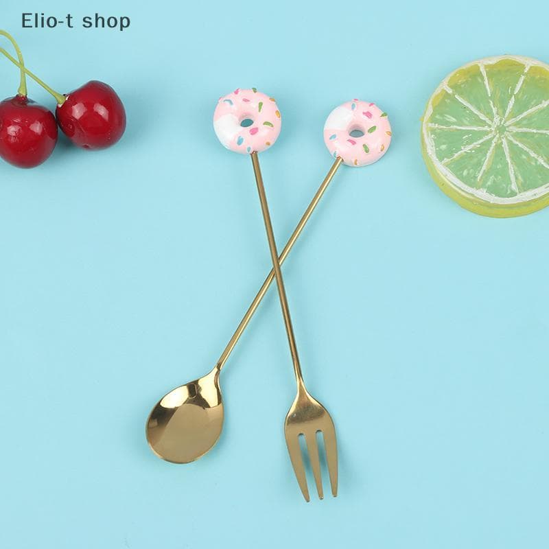 Elio-t 4 Unidades/Conjunto Colher De Doces De Rosquinha/Garfo Para Mexer Café E Leite Talheres De Cozinha COD