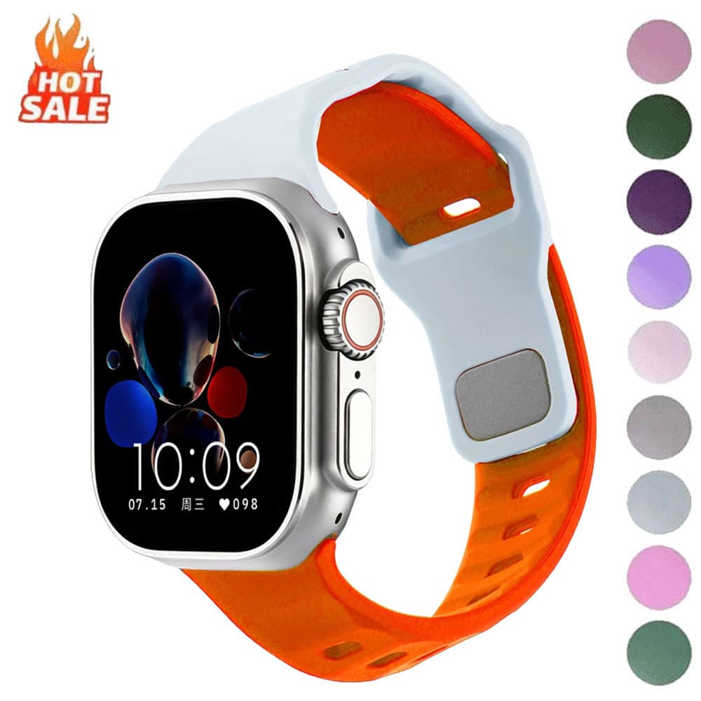 Pulseira De Silicone De Dois Tons Para Apple Watch 49mm 42 44 38 40 41mm Esportiva Ajustável Iwatch Ultra 3/2 S11 10 9 8