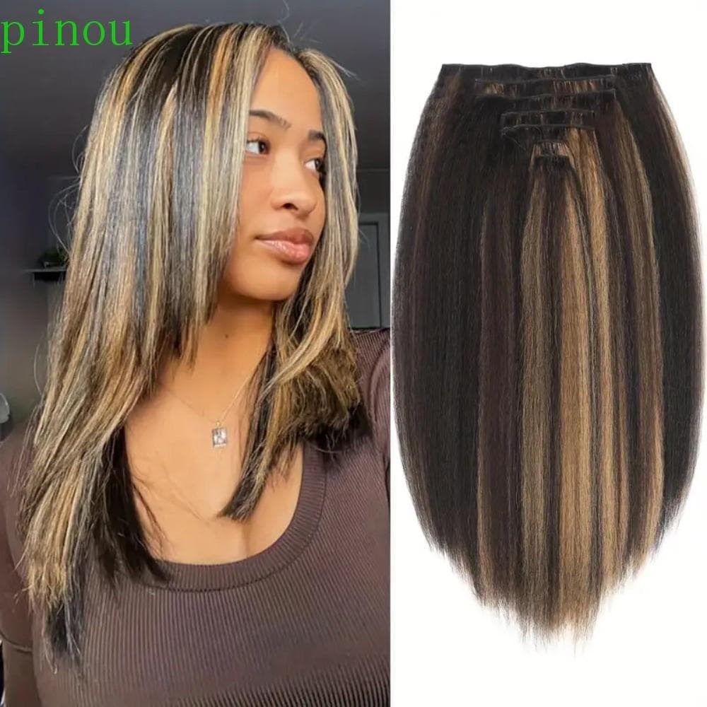 PINOU 7 Pçs/set Extensões De Cabelo Sintético , Clipe Longo Natural De 14/18/24 Polegadas Em Peruca , Camadas