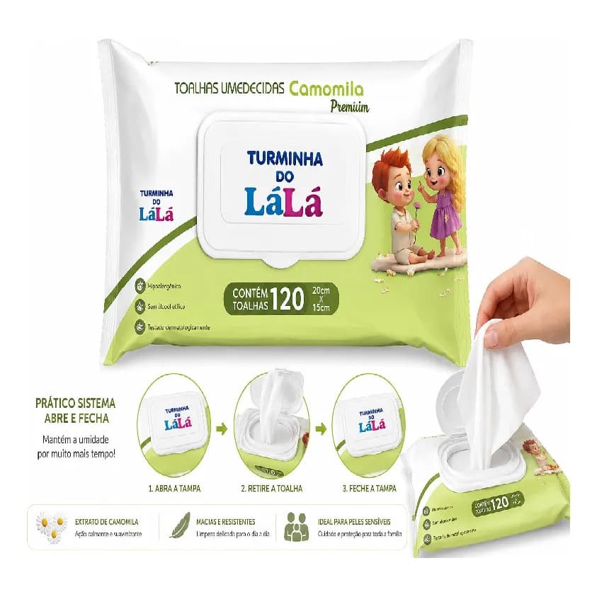 Lenço Umedecido Infantil S/ Alcool Kit 6 Pacotes Com 120 Uni
