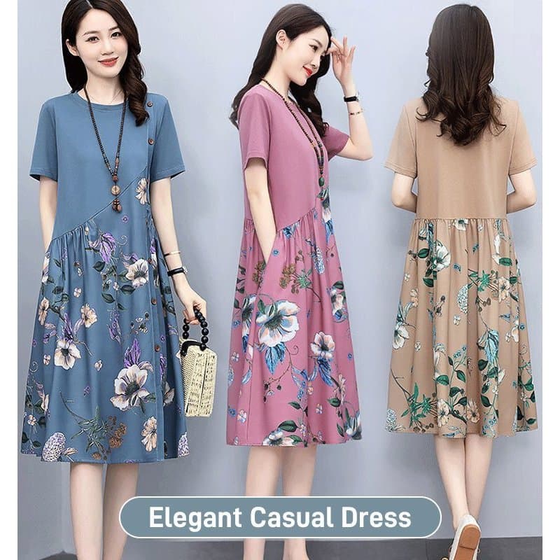 【Ideal Para O Verão】Vestido De Verão casual Aline Mulheres Linho De Algodão Capa Solta Vestido/Casual/Estampa Vintage/