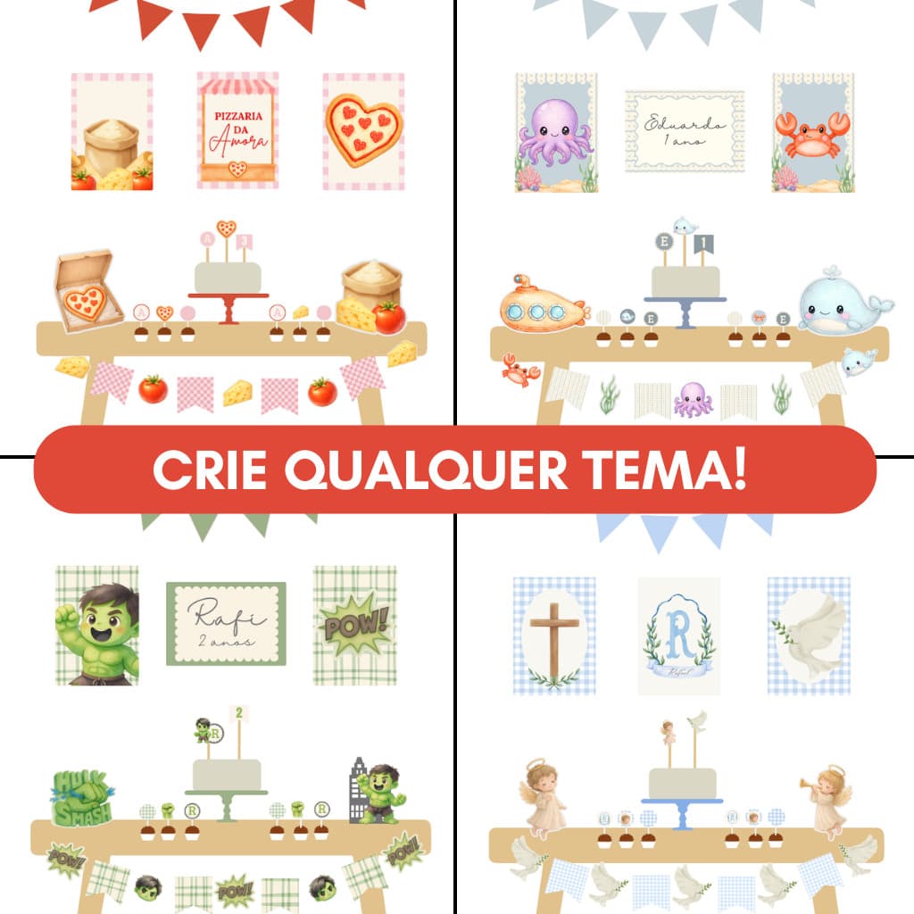 Kit Festa Escolha Seu Tema Só um Bolinho Personalizado Papel Matte 180g Clean Luxo