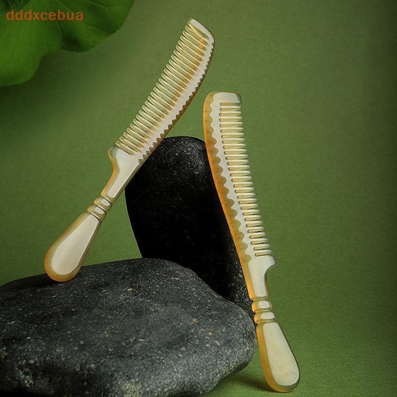 [dddxcebua] Pente De Chifre De Ovelha Natural Antiestático Dentes Finos Estilo De Cabelo Desembaraçador Com Alça Para Ho