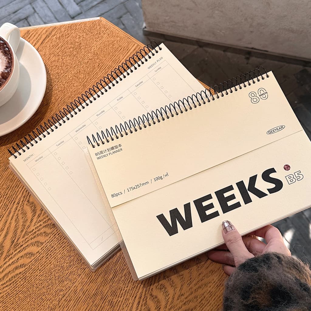 B5 Grande planejador semanal bobina espiral caderno agenda caderno semanal portátil caderno estudantes universitários pó