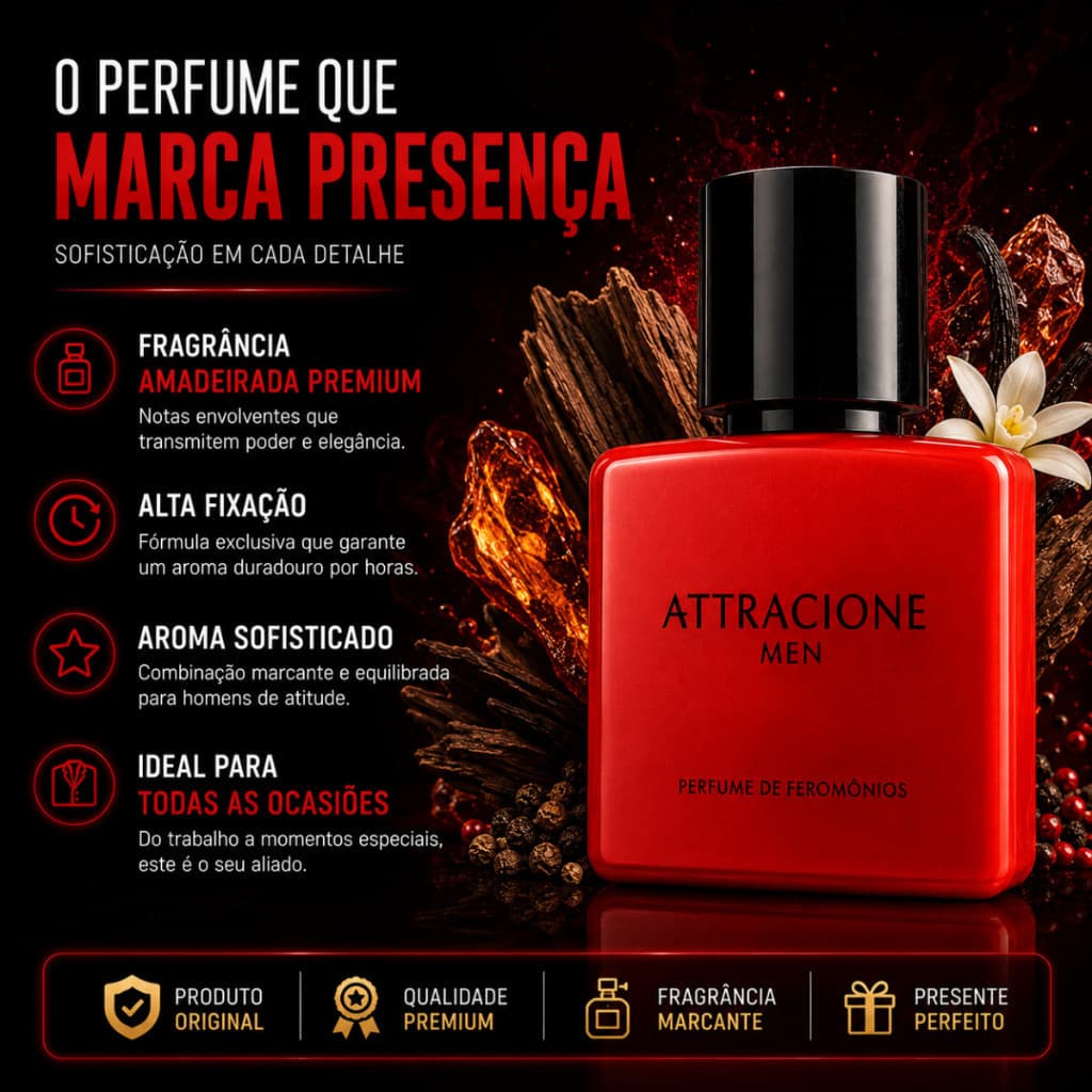 Perfume Atraccittone Men 25ml Kit 1 2 ou 3 Unidades Alta Fixação Fragrância Masculina Com Feromônios