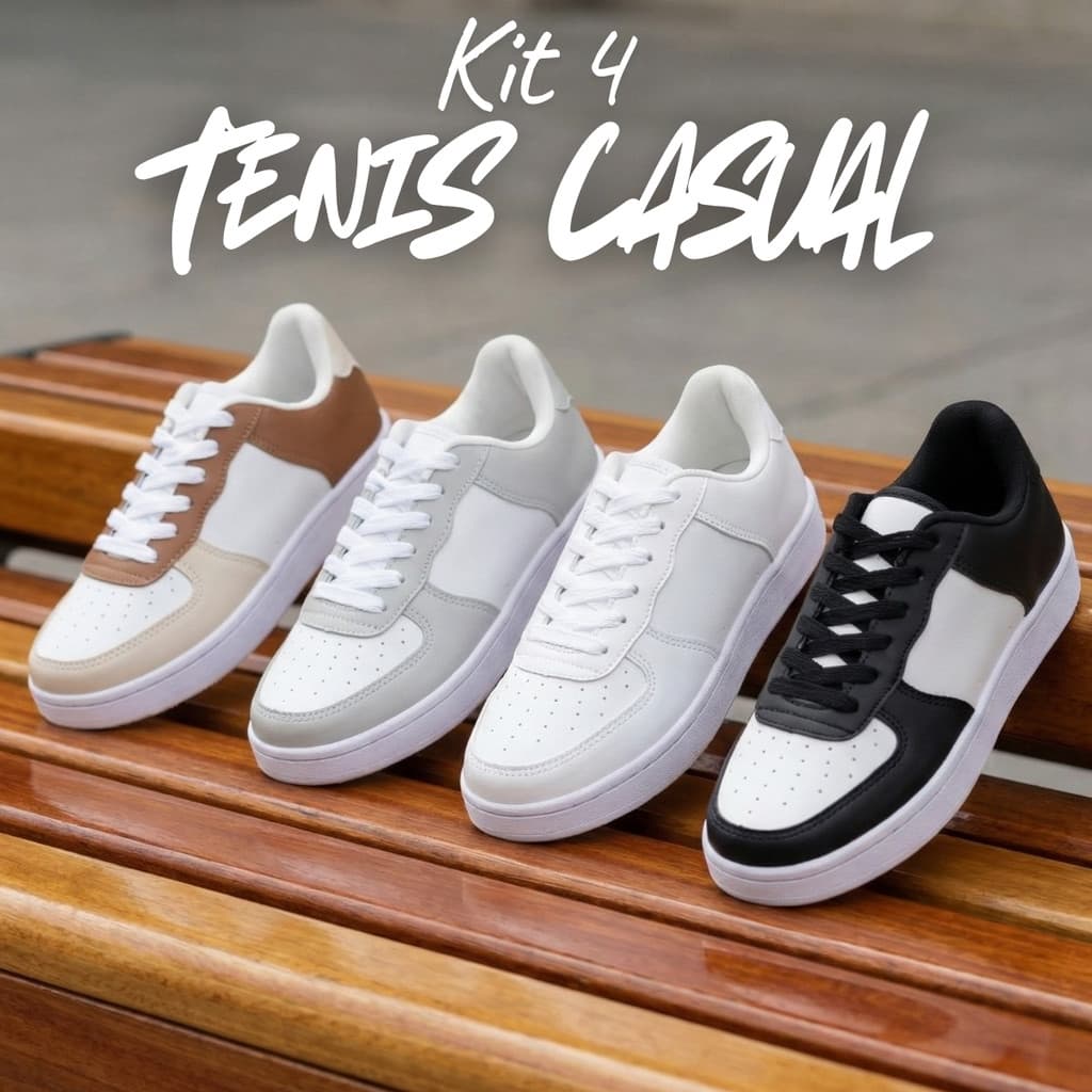 Kit 4 Pares Tênis Masculino Feminino Estilo Skatista Casual Leve Macio Confortável