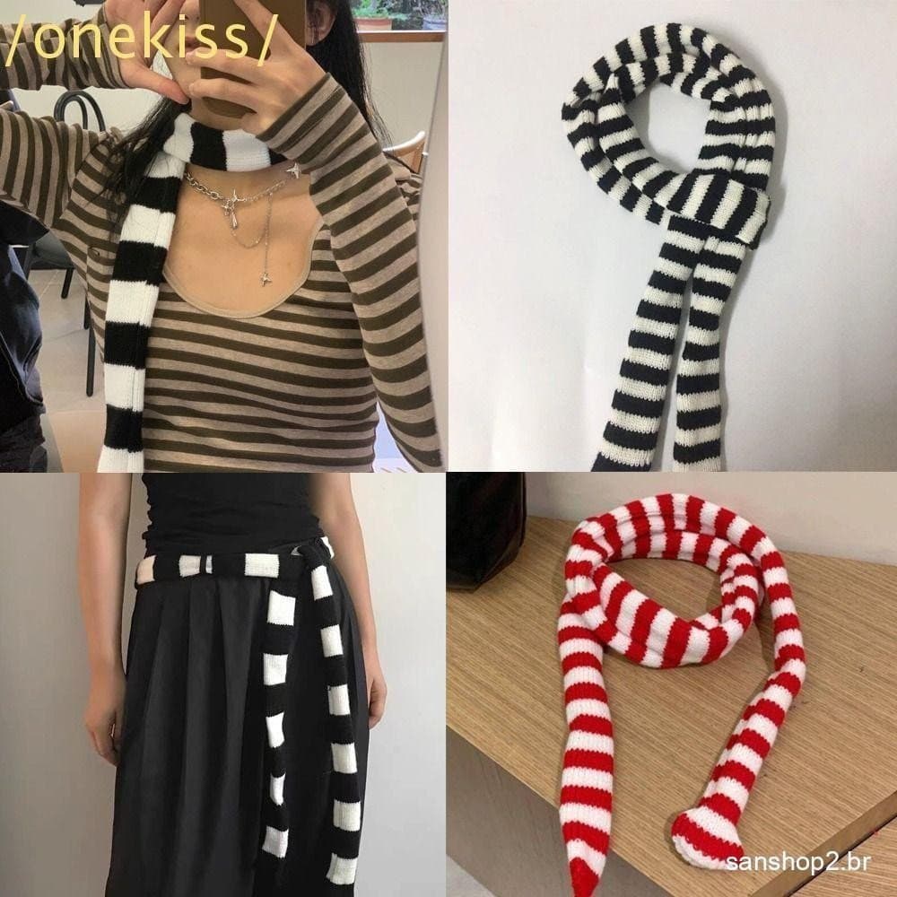 KISS1 Lenços Longos Femininos , Lenço Decorativo De Malha De 180 Cm Fino Longo Listrado Com Pescoço Quente Y2K Para Meni