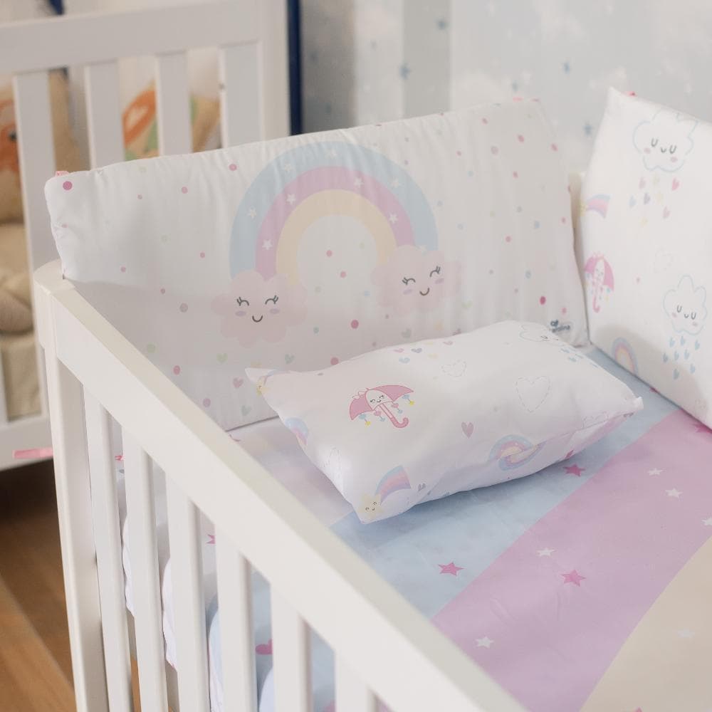 Kit Berço com 6 Peças Arco Iris Rosa Carolina Baby