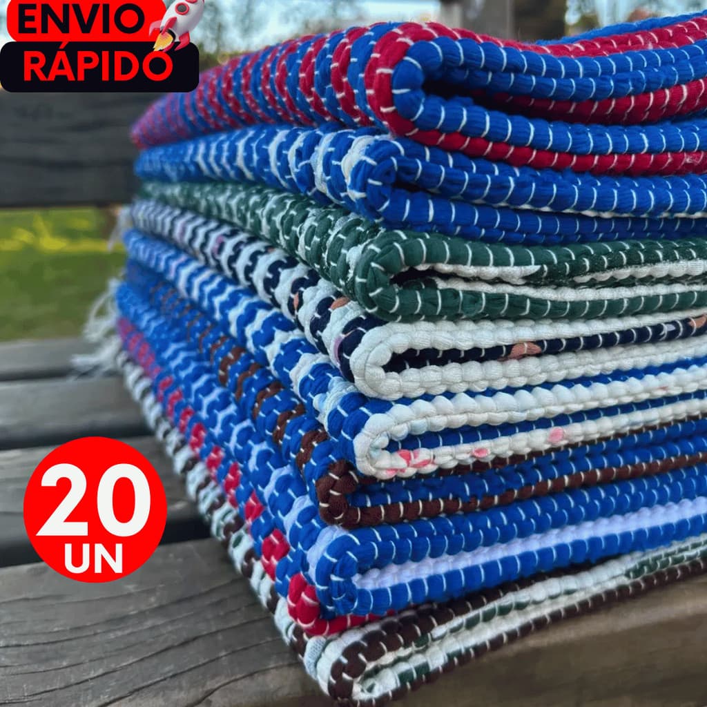 20 Unidades Tapetes Artesanal Produzido em Tear com Listras Coloridas e Franjas. Perfeito para Cozinha, Quarto