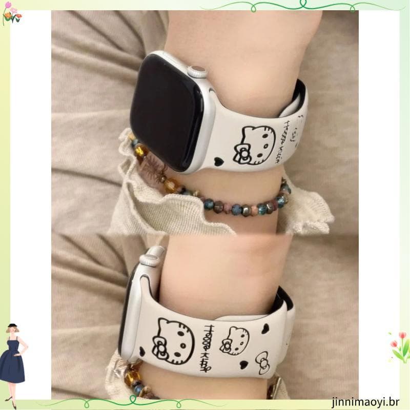 Adequado para Xiaomi 9pro8pro duas cores única unha amor Hello Kitty pulseira de Silicone Universal Redmi 65 Huawei FIT3