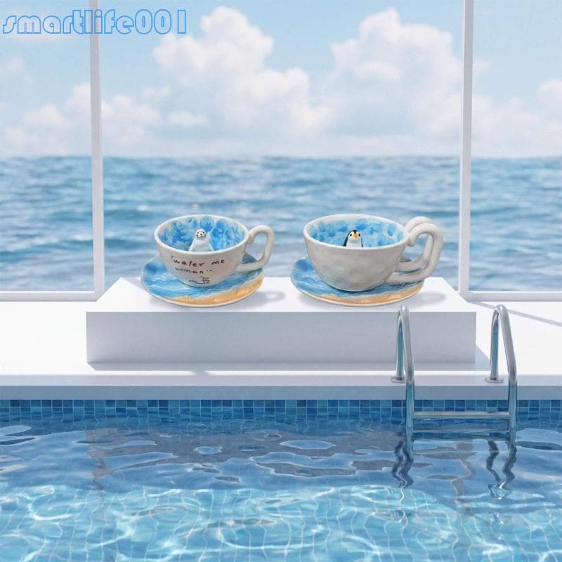 Conjunto Xícara Café S * Seal Penguins Design Prato E Para Mesa Cabeceira