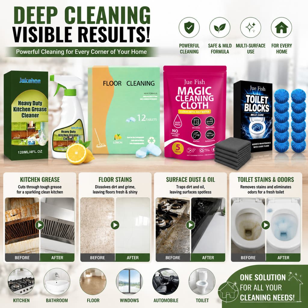 Conjunto De Limpeza-Desengordurante De Cozinha De 120 Ml E 12 Unidades De Comprimidos De Piso 5 Peças De Panos Mágicos B