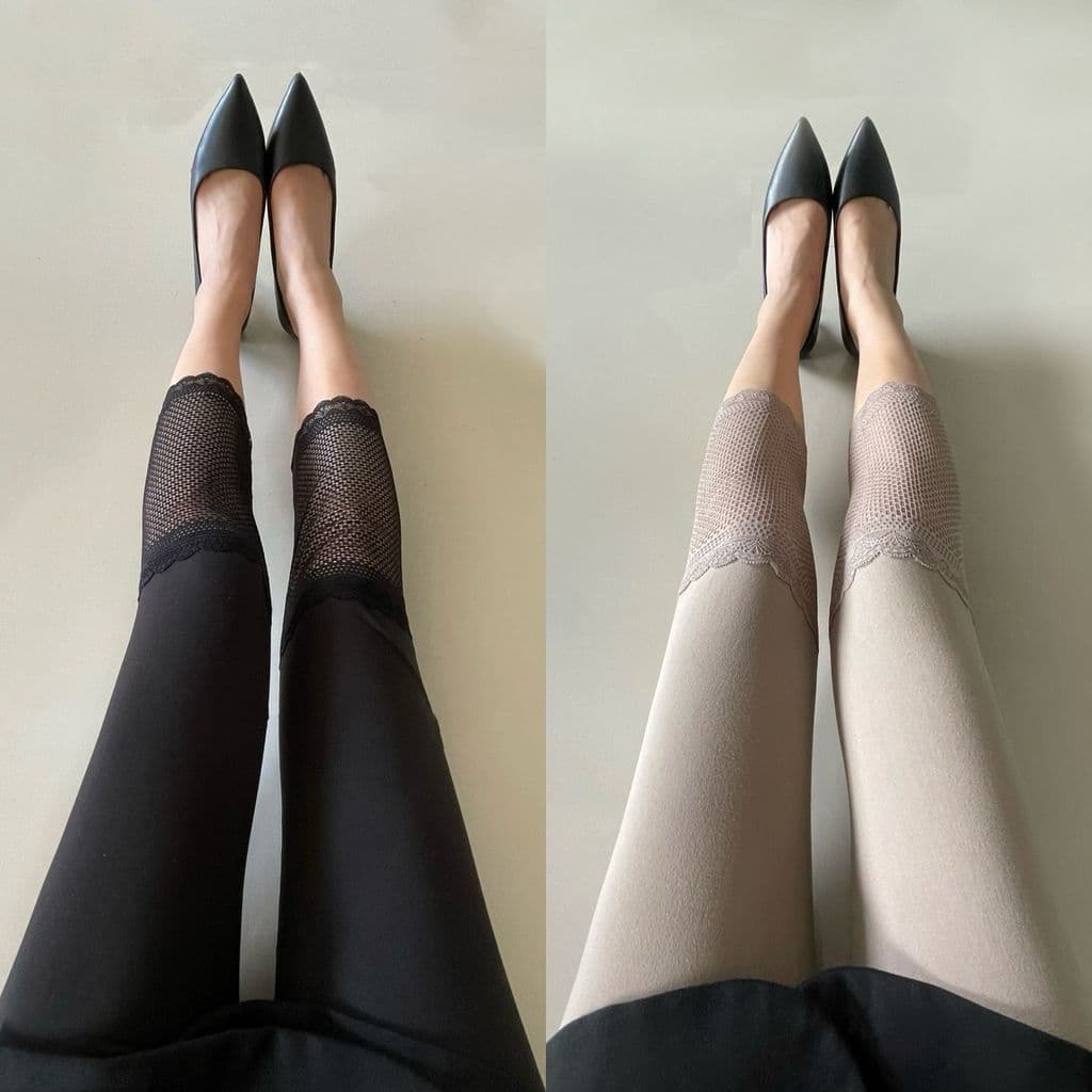 Leggings de renda cortadas de cor sólida, roupa externa, cintura alta, macia, confortável, elástica, aparência mais fina