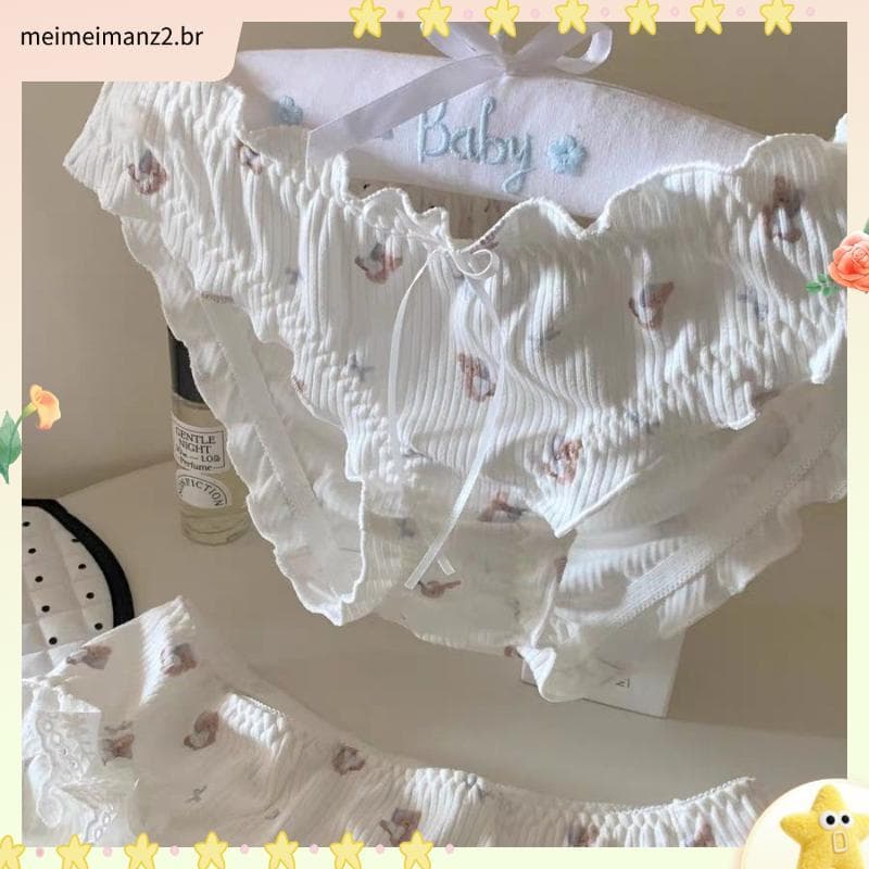 "Letras de Ursinho" Suave Menina Estilo Coreano Simples Urso Estampa Hip Wrap Cuecas Confortáveis