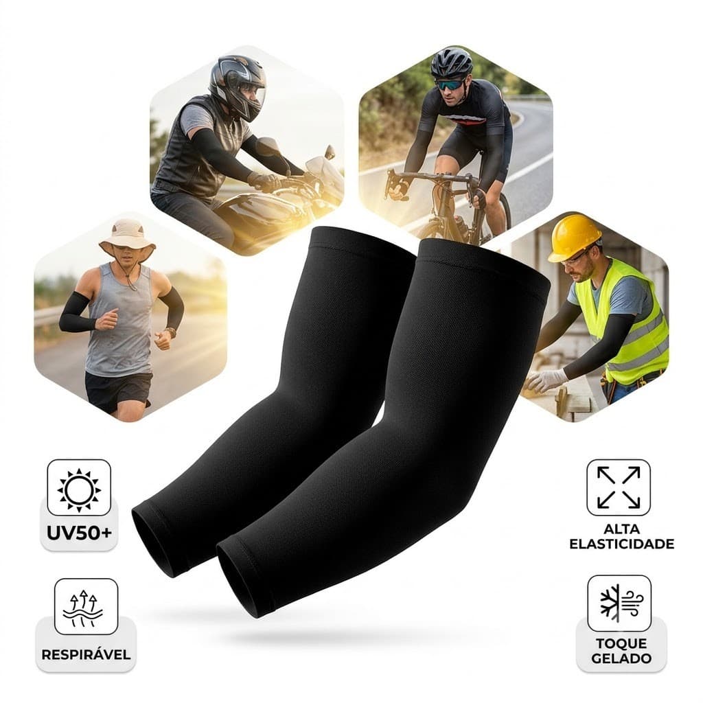 Par Manguito Proteção Solar UV Fina Braço Seda Masculina Feminina Moto Corrida Academia Respirável  ENVIO IMEDIATO