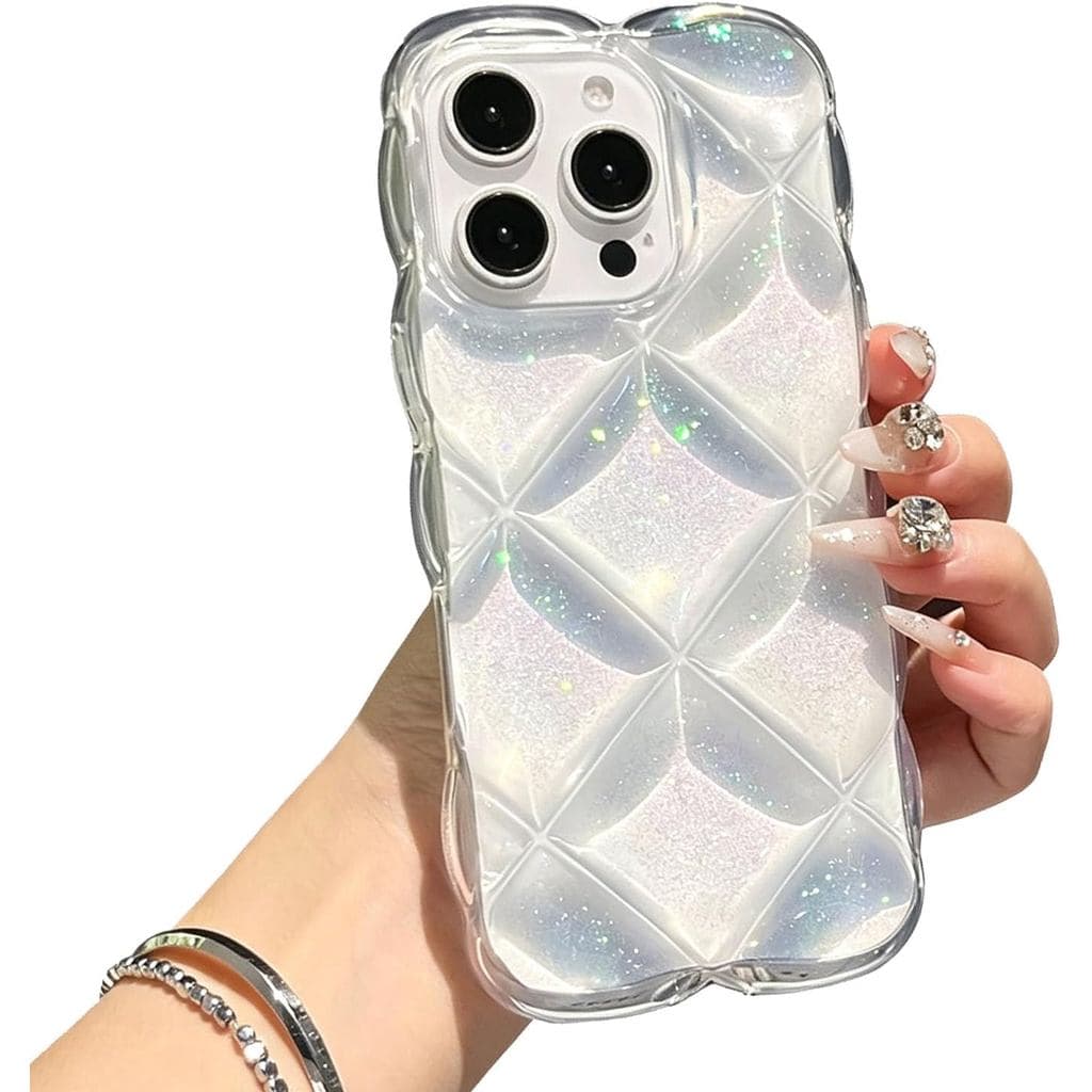 Capa de Telefone Transparente com Glitter, Gel Macio 3D, Espessa e à Prova de Choque, Adequada para iPhone 16/15/14/13 P