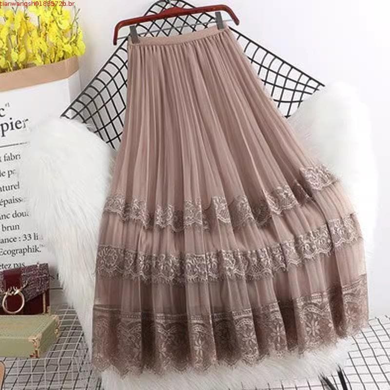 Beiyingni Elegante Cor Sólida das Mulheres de Cintura Alta Saias Midi Preto Tule Branco Fino Casual Chique Doce Feminin