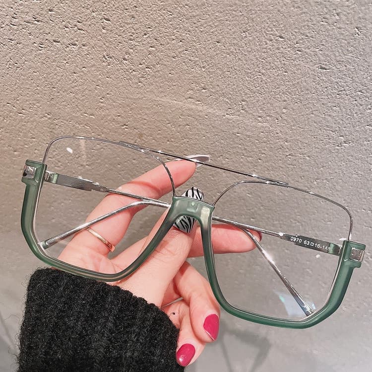 Óculos Ópticos Unissex S9XY com Armação Quadrada Semi-Metálica, Cor Metálica Retrô, Transparente, Durável A5MH