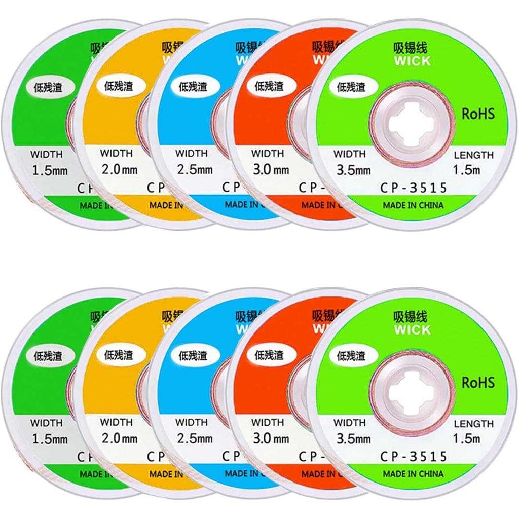 Fita Dessoldadora, Pacote com 10 Unidades, Fita Dessoldadora Sem Necessidade de Limpeza com Fluxo (Largura de 1,5mm/2mm/