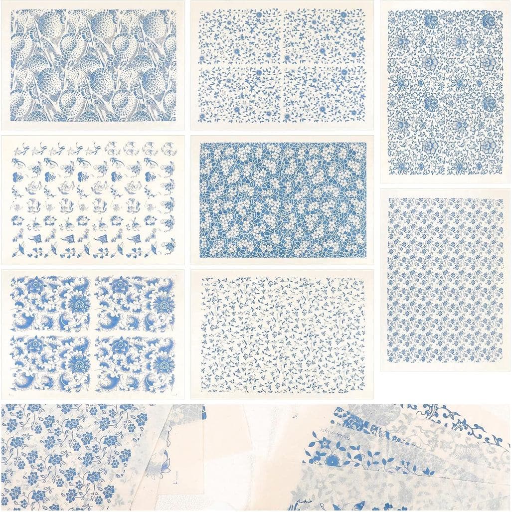 Tatuo 8 Peças de Papel de Transferência para Cerâmica com Motivos Florais 14" x 19" Decalques Cerâmicos Tradicionais Chi